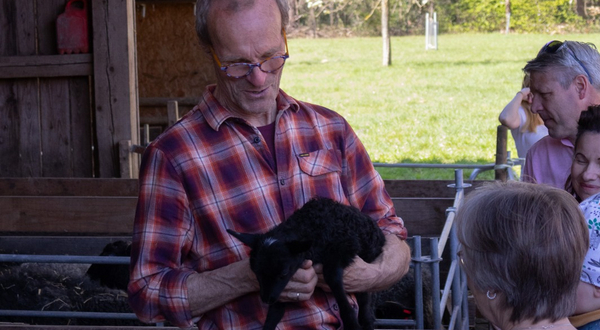 Schäfer mit einem schwarzen Lamm