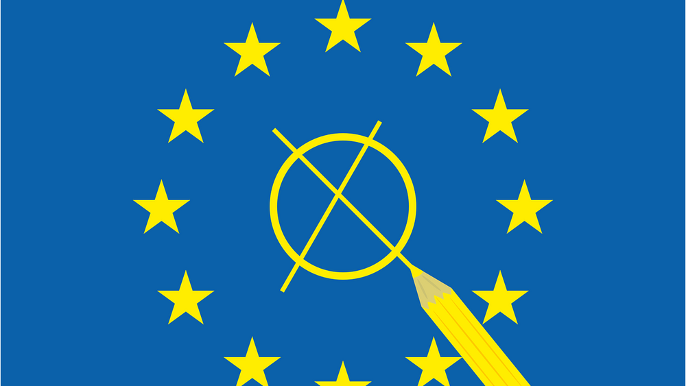 Blaue Grafik mit gelben Sternen und Wahlkreuz
